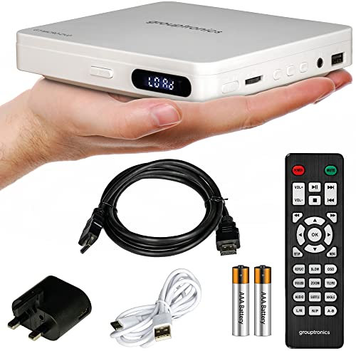 Grouptronics Small Mini Multi Region HDMI DVD Player For TV – Powered From USB Socket or Included UK Mains – 1080p – Full Function Remote - LED Display – GT-MICRO-DVD