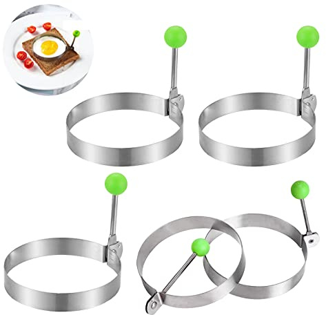 aghoer 5 anillos de huevo antiadherentes de acero inoxidable de 3.9 pulgadas de diámetro | Anillos redondos para cocinar huevos para freír panqueques, Mcmuffins
