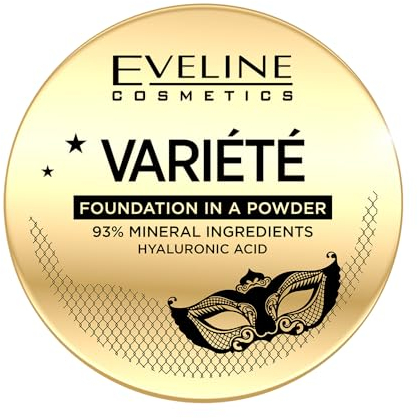 Eveline Cosmetics Variete Fondotinta Minerale in Polvere N. 01-93% Ingredienti Minerali, Acido Ialuronico per Idratazione, Copertura Media a Completa, Vegan Friendly