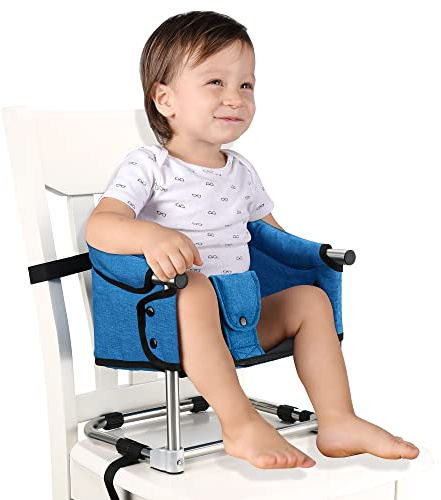 Toogel Rehausseur de Chaise Bébé, Siège d'Appoint pour Enfant de 6-36 Mois, Chaise Haute Portable Pliante avec Harnais de Sécurité,3 Hauteurs, Chaise Repas Bébé avec Sac de Voyage (Bleu Clair)