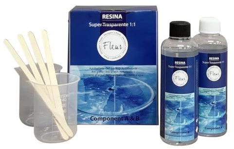 FLEUR DESIGNER'S PAINT | Resina Epossidica Trasparente a Colata senza Solventi, Effetto Vetro Liquido Lucido, Bicomponente, Formato A + B da 480 ml