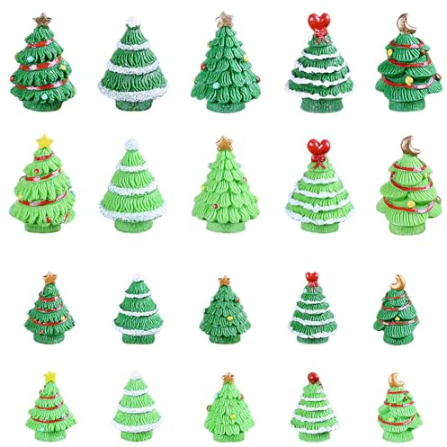 HAILUII 20PCS Mini Albero di Natale Artificiale Piccoli Alberi di Natale Ornamenti in Miniatura di Natale Resina Albero di Natale Decorazione da Tavola per Festa di Natale Casa Giardino Palle di Neve