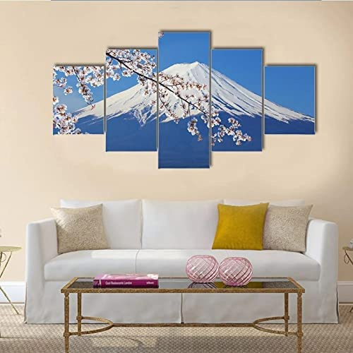 Impresiones Sobre Lienzo 5 Cuadros En Lienzo Modernos Dormitorios Murales Pared Lona Xxl Grande Hogar Cuadros Decora Salón Piezas Flores De Cerezo En La Cima De La Montaña 150×100 Cm -0Q8T/B7D
