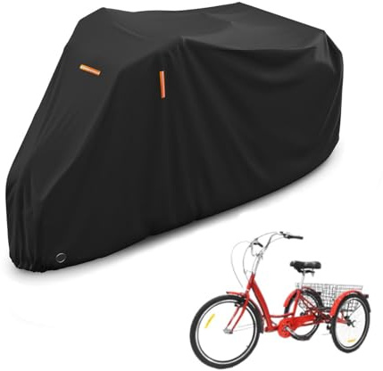 Generic Adult Tricycle Cover, Waterproof Bicycle/Motorcycle Storage Cover, Outdoors Indoors Dust Wind Proof Anti-UV 3 Wheeled Bike Cover, Protect Your Bike from Rain, Black