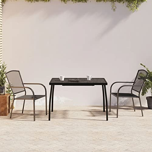 Homgoday Set da pranzo da giardino 3 pezzi, in acciaio grigio antracite, sedia tavolo cucina esterno terrazza patio balcone mobili tipo 10 set da giardino