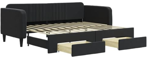 ZQQLVOO Bed Frame Lattenrost Palettenbett Bodenbett Tagesbett Ausziehbar mit Schubladen Schwarz 90x200 cm Samt
