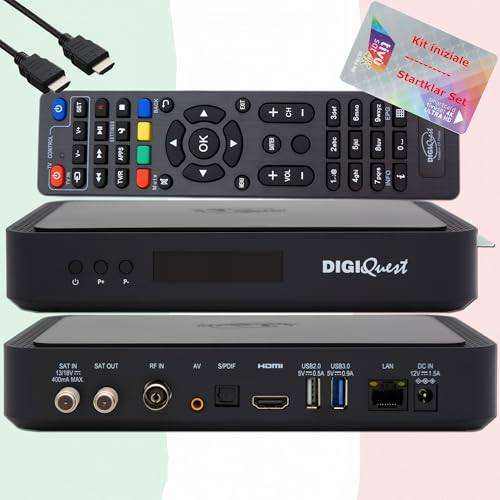 TiVuSat - Scheda 4K UHD + DIGIQuest Q80 SAT Receiver 4K H.265 S2+T2 HEVC Set-Top Box, ricevitore certificato TiVuSat con scheda (AATTIVIERT), lettore multimediale, WebRadio, USB, cavo HTS HDMI