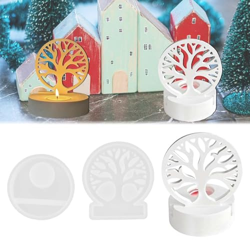 TREABEAR 2Pcs Kerzen Formen Silikon, Lebensbaum Kerzenhalter Mit Sockel, Silikonform Einschieber, Tree Of Life Silicone Mold, Kerzenformen Zum Gießen,Silikonformen Gießformen Kerzen,Gießformen Silikon