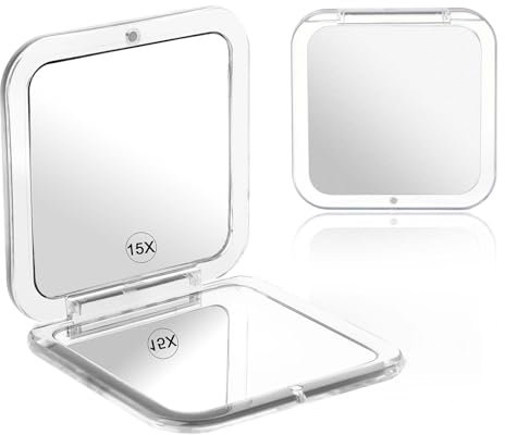 Qianyu Miroir compact pour homme, femme, fille, miroir de poche grossissant x15, petit miroir de maquillage pliable pour sac à main, sac à main, miroir cosmétique double face