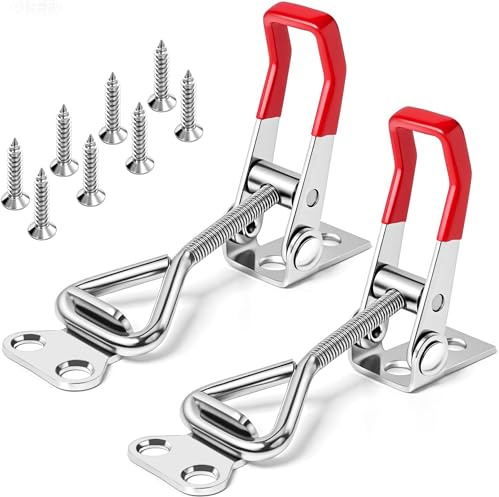 houya 2 Pack Toggle Latch Clamp 4001 Adjustable 304 Stainless Steel Toggle Hasp Latches for Smoker Lid Jig Freezer Door Cooler Box Case Trunk Draw Chest, Quick Release 330Lbs Holding Capacity