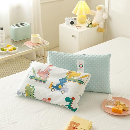 champracer 1er Set Kuschelkissen mit Kissenbezug Baumwolle, Baby Kopfkissen ab 1 Jahr, Kleinkindkissen für babybett, Waschbar Kleinkind Kopfkissen Enthält Füllstoff (Bagger Dinosaurier,30 * 50cm)