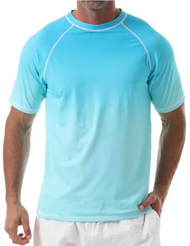 Danfiki Rashguard för herr snabbtorkande T-shirt, kortärmad, anti-UV, bad-t-shirt UPF 50+, Blå grön, XXL