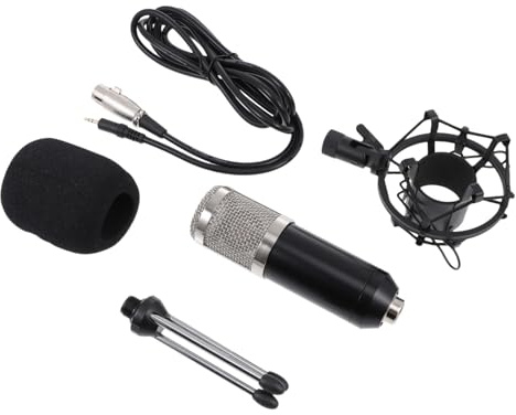 BESTonZON Kondensatormikrofon Satz 3,5mm Kabel Mit 48v Phantomspannung Robustes Live Mikrofon Für Bühne Ktv Und Konferenzen Schwarzer Netz Kopfhörer