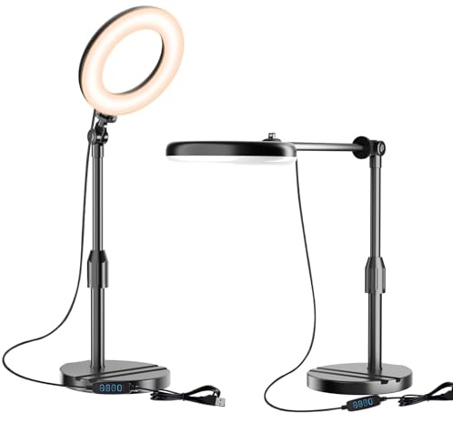 Portable Travel Ring Light for Laptop Zoom Video Conference, 5'' Bright Circle Light with Extendable Stand, Small Halo Lighting with Phone Holder for Video Recording Live Stream Facetime Photography