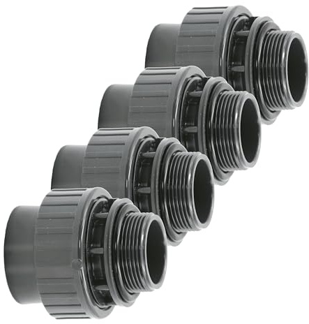 HAF® 4 raccordi a vite in PVC con manicotto adesivo da 50 mm x filettatura esterna da 2 | Adattatore in PVC U per tubi della piscina e tutte le tubazioni | Qualità: Made in Europe – Quantità: 4 pezzi