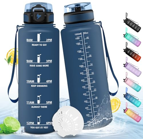 HoneyHolly Trinkflasche Sport 1.5L, mit Zeitmarkierung, Wasserflasche, Auslaufsicher, Sportflasche, Trinkflasche Kohlensäure Geeignet für Wandern, Laufen, Radfahren