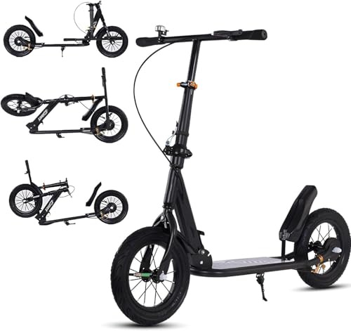 City Roller Erwachsene 150 Kg Tragkraft 290Mm Big Wheel Scooter, Klappbarer Cityroller Mit Handbremse Und Bremse, Tretroller Kinder Ab 7, Höhenverstellbar Kickscooter 2