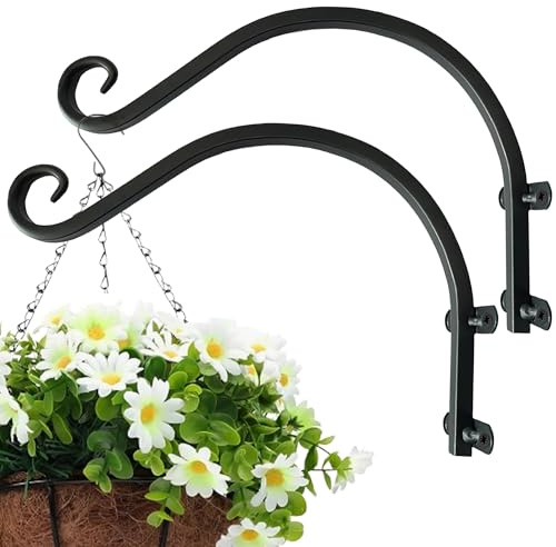 EKINIYAR Hanging Basket Bracket, Set of 2 Plant Hanger 12 Inches Decorative Wall Mount Plant Hooks for Indoor Plant Lantern Planter Outdoor Bird Feeder Wind Chime