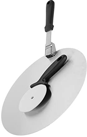 FUNNETOYU Pala en Acero Inoxidable para Plegable Pizza de para con Hornear Panes y Pancakes Rueda Cortadora, Resistente y Pesada Cocina Profesional