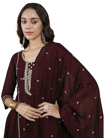 TRENDMALLS Ensemble de costume Salwar brodé en soie pour femme avec pantalon Kurta Dupatta Kurta pour femme, bordeaux, 3X-Large