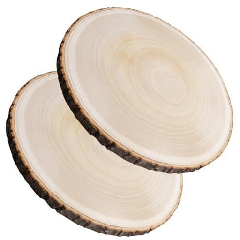 GOMETY 2 discos de madera natural, 26-30 cm, 1.5 cm de grosor, redondos, sin pintar, para manualidades y decoración