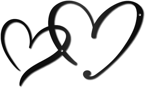 CREATCABIN Black Metal Heart Wall Decor Iron Wall Hanging Iron Hollow Double Hearts Silhouette Decorative Art Sign Ornament Sculpture for Porch Living Room Home Office Garden Balcony 11.8 x 7.1 Inch