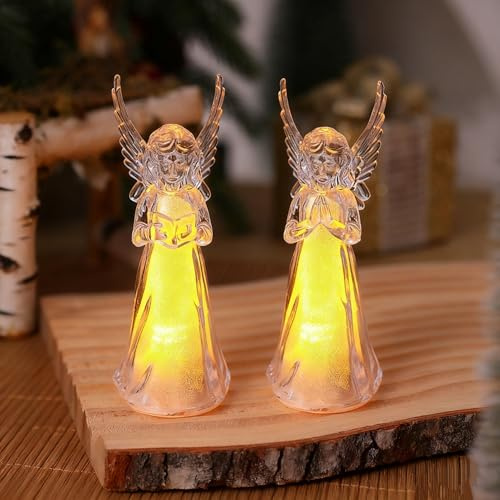 2 pezzi Mini Angelo di Natale con luci, piccoli ornamenti natalizi a forma di angelo, statuetta natalizia da scrivania alimentata a batteria, decorazioni natalizie in miniatura per la casa, l'ufficio,
