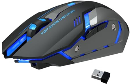 Ratón Inalámbrico para Juegos - LED Multicolor, Diseño Ergonómico, Recargable Silencioso | con Luces Respirables Y 6 Botones, Ideal para PC Portátil Ordenador Juegos Competitivos