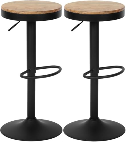 CLP Barhocker 2er Set, Barstuhl Pitas höhenverstellbar mit Holz-Sitzfläche, Tresenstuhl für die Küche, drehbar 130 kg belastbar und stabil | Farbe Natur