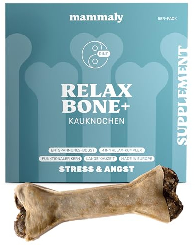 mammaly 5er BESTPREIS-Paket: Relax Bone+® Entspannungs-Kauknochen (12cm) | mit 5 Hundeknochen für Stress & Ruhe - mit Pansen & Rinderhaut - Kausnack - DLG zertifiziert - mit Tierärzten entwickelt