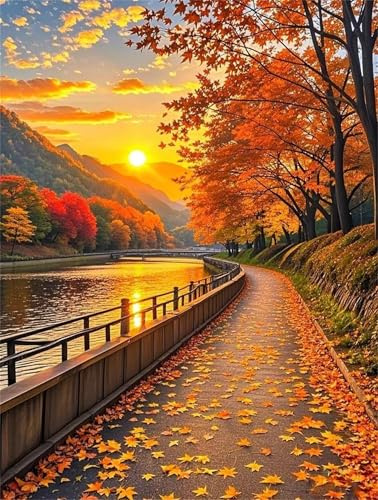 Umfarvt Diamond Painting Herbst-Fluss Set für Erwachsene DIY Round Strass 20x30cm,5D diamond painting bilder Diamant Kunst Malerei Stickerei Kreuzstich Set,Wohnzimmer Wanddeko
