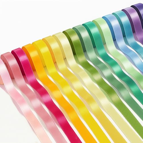 Sensylectra satinband, 15 färger, 10 mm x 24 m, presentband, satinband för presentförpackningar, hantverk, rosetter, bröllopsdekoration
