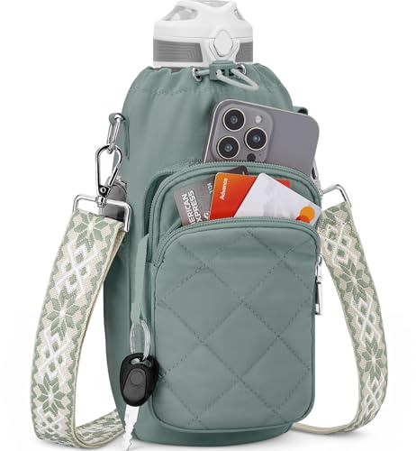 SYTRAH Water Bottle Bag Crossbody，Insulated Water Bottle Purse Crossbody Water Bottle Holder with Strap 40 oz, Sling Bag for Walking Hiking, Green