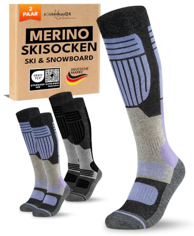 sockenkauf24 Calze da Sci Donna Lana Merino 2 Paia 35-38 Nero/Viola