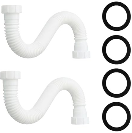 2 Pcs Flexible Waste Pipe, 1.1/2 Inch (40mm) Universal Compression Fitting for Shower Waste or Plumbing Drain Joiner Sink Kitchen Pipe Installations