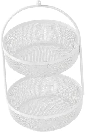 LOVIVER Fruit Basket Double Layer Display Stand Large Capacity Fruits Holder Metal Wire Fruit Bowl for Veggies Onion Banana Garden, white