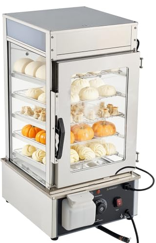 VEVOR 5-Tier Commercial Food Warmer Display, 1200W Food Display Warmer with LED Light, Adjustable Shelf & Stainless Steel Frame, 86℉~230℉ Steam Heating, 120L for Hamburger, Pizza, Bread, Fried Chicken