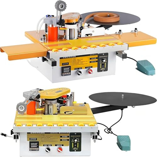 HaiZethonic Canteadora para Madera Curva/Recta 1200w,Encoladora Cantos Automática con Corte Cinta,con Pegado por Doble Cara Y Control Temperatura,Ancho Banda 6-60mm TypeB
