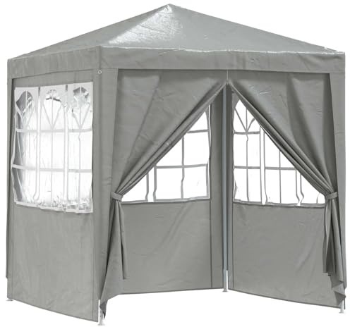 QJBSAVVA Faltpavillon 2x2m Partyzelt Hellgrau - Wasserdurchlässiges Gartenzelt Klappbar mit Seitenwänden und Fenstern, Stabiler Stahlrahmen Pavillon für Garten, Camping, Flohmarkt und Events