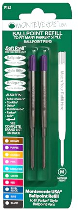 Monteverde Recharges pour Stylo à bille Pointe moyenne, rouleau souple compatible Stylos Parker - Rose (Lot de 2)