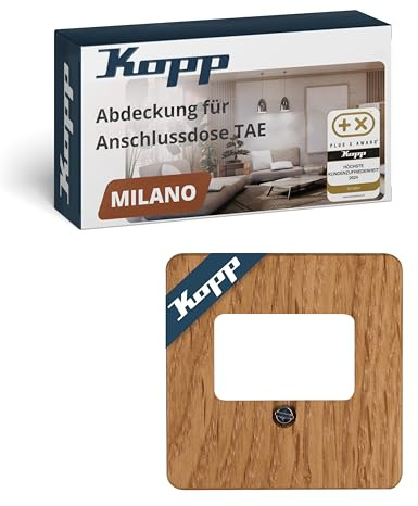 Kopp MILANO TAE-Netzwerkdose-Abdeckung - Eichen-Echtholz - 5,5 x 5,5 cm - Hochwertiger Unterputz-Rahmen für 1–3 Anschlüsse - Stilvolle IP20 Telefondose-Abdeckung aus Holz
