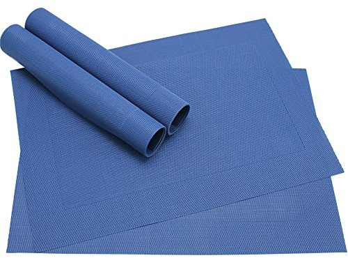 matches21 Edle Tischsets Platzsets BORDA Platzmatten 4er Set blau dunkelblau gewebt aus Kunststoff 45x30 cm abwaschbar Platzdeckchen Esstischunterlagen vom Tischwäsche Spezialist