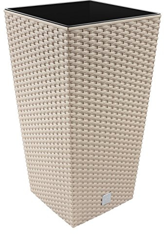Macetero en ratán, 91.5 l, incluye recipiente interior, color Beige Mocca, rectangular, serie Rato