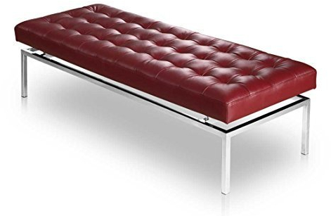 NEUERRAUM Kurze schicke und edle Bauhaus Lederbank Sitzbank Bank Fuß Edelstahl (Handarbeit!). Abbildung Leder Bordeaux Rot. Länge 109 cm. Sitzhöhe 44 cm.