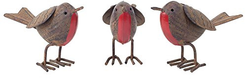 Set of 3 Rusty Tin Metal Robin Bird Garden Ornaments