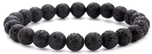 Hamoery Men Women 8mm Natural Stone Lava Rock Diffuser Bracelet Elastic Yoga Agate Beads Bracelet Bangle