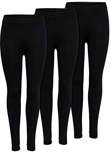 ONLY 3er Pack Leggings für Damen in schwarz - Blickdicht - Für Freizeit, Sport, Yoga oder Fitness aus 95% Baumwolle 15209151 (L, Schwarz (2017))