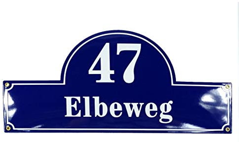 Hausnummer Hausnummernschild Emaille 24x50 cm mit Wunschstraßennamen und Nummer Hausnummer & Straße, Hausschild, Individuell anpassbare Hausnummer, Vorbohrungen, Wetterfest, Türschild, Wunschtext