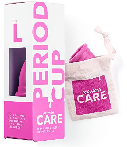 Loovara Coppetta Menstruale Taglia L in 100% Gomma Naturale- Vegana, senza silicone, senza sbiancanti, durata fino a 10 anni