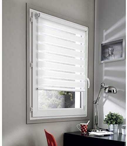 MADECOSTORE Rollo für Tag und Nacht, mit passender Kette, ohne Bohren – Weiß – L 56 x H 190 cm